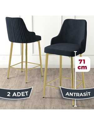 Canisa Concept Enox Serisi 2 Adet Mutfak Bar Sandalyesi Babyface Kumaş Gold Kaplama Metal Ayak
