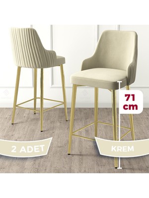 Canisa Concept Enox Serisi 2 Adet Mutfak Bar Sandalyesi Babyface Kumaş Gold Kaplama Metal Ayak
