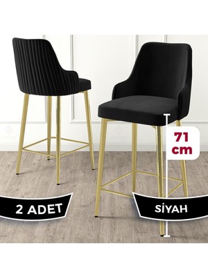 Canisa Concept Enox Serisi 2 Adet Mutfak Bar Sandalyesi Babyface Kumaş Gold Kaplama Metal Ayak