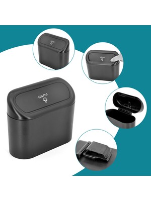Luti Concept Oto Aksesuar Araba Çöp Kutusu Siyah Portatif Araç Içi Taşınabilir Kapaklı Organizer Çöp Kovası