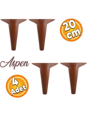 Badem10 Aspen Lüks Mobilya Kanepe Sehpa Puf Koltuk Ayağı 20 cm Kahverengi Ahşap Desenli Baza Ayak (4 Adet)