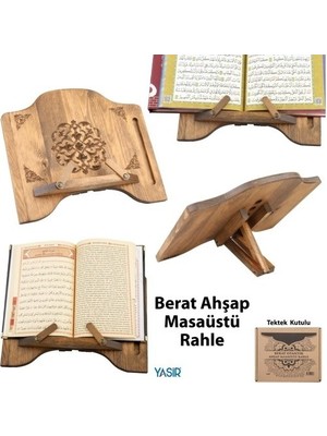 Berat Hac Rahle Ahşap Rahle Kuran Okuma Rahlesi Masa Üstü Ahşap Oymalı Rahle 1 Adet