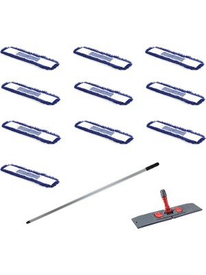 Ekol Orlon Mavi Statik Toz Mop Takımı Seti - 60 Cm. - 10 Adet Mop + Mop Tutucu + Sap - 1 Takım