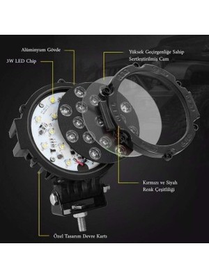 C9 7” Cree LED Yuvarlak Offroad  Lamba 60W 25K Lümen 1 Adet (Siyah ve Kırmızı Kasa Seçenekleri Ile)