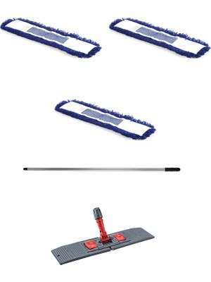 Ekol Orlon Mavi Statik Toz Mop Takımı Seti - 50 Cm. - 3 Adet Mop + Mop Tutucu + Sap - 1 Takım