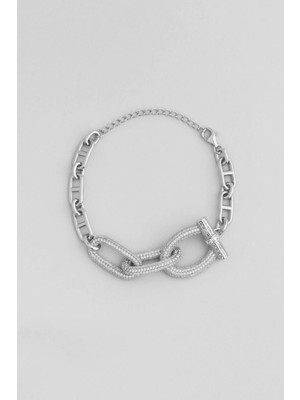 So CHIC Argento Elegante 18 Ayar Beyaz Altın Kaplama 22 Cm Gümüş Tasarım Bileklik