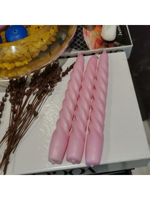 Iv Candles Homedecor Pudra Pembe 3'lü Burgulu Mum