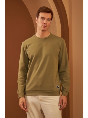 Odelon Erkek Comfort Fit Basic Düz Sweatshirt Haki MARS26