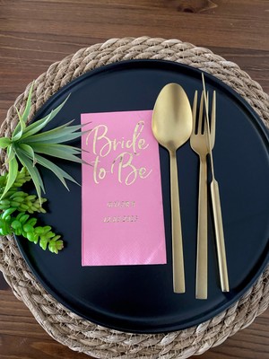 Kidspartim Gold Yaldızlı Pembe Bride To Be Isim Tarih Garson Katlama Peçete 50 Adet