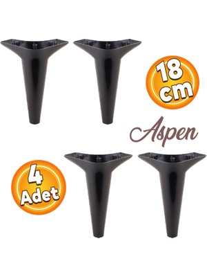 Badem10 Aspen Lüks Mobilya Kanepe Koltuk Tv Ünitesi Baza Ayağı Ayakları 18 Cm Siyah Ayak (4 Adet)