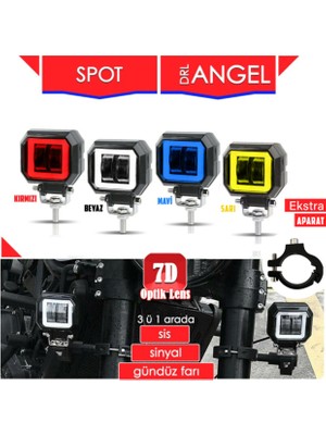 C9 Motosiklet Sis Farı 2 Adet Angel Kare (Sarı Kırmızı Mavi Beyaz)