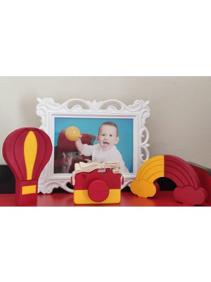 Farklica Doğal Ahşap Gökkuşağı + Balon + Fotoğraf Makinesi Galatasaraylı Renklere Özel 3 Lü Set