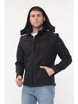 Uniprom Taktikal Softshell Mont Kollar ve Kapşon Çıkabilir Erkek Füme