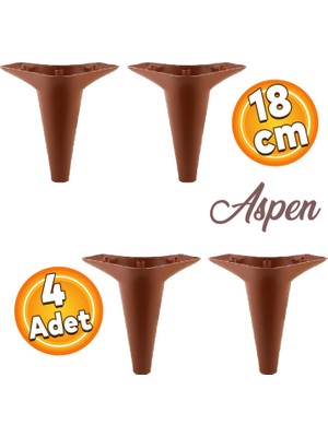 Badem10 Aspen Lüks Mobilya Kanepe Koltuk Tv Ünitesi Baza Ayağı Ayakları 18 Cm Kahverengi Ayak (4 Adet)