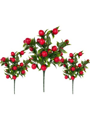 Nettenevime 3lü Set Yapay Kiraz Demeti Yapay Çiçek 30*20CM Yeşil Yapraklı