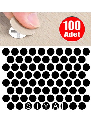 Alet Çantam Yapışkanlı Tıpa Mobilya Dolap Vida Kapatma Gizleme Yapıştırma Kapağı Parlak Siyah -100 Adet