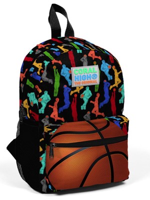 Yaygan Minik Yuva Sırt Çantası Siyah Basketbol Desenli Iki Bölmeli 23345