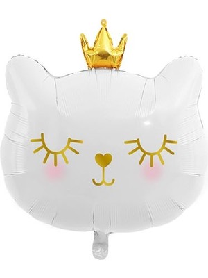 Kidspartim Sevimli Kedi Folyo Balon Beyaz 30 Inç 76 cm