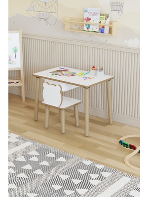 Pofitto Montessori Çocuk Masası-Oyun Masası-Aktivite Masası-Etkinlik Masası Takımı 1 Panda Sandalye