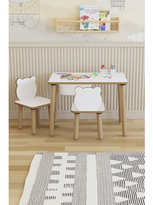 Pofitto Montessori Çocuk Masası-Oyun Masası-Aktivite Masası-Etkinlik Masası Takımı 2 Panda Sandalye