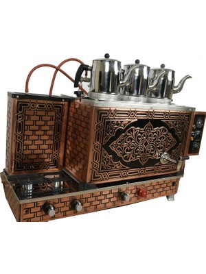 Sistem Osmanlı 3 Demlikli Bakır Çay Ocağı Kazanı Semaver TAM OTOMATİK CE BELGELİ