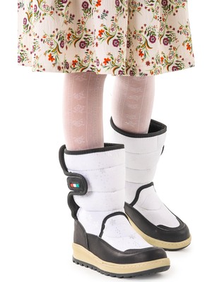 Kiko Kids Lp 708090 Kar Desenli Cırtlı Kız Çocuk Kar Bot Ayakkabı Beyaz - Siyah