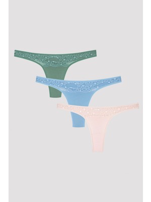 Penti Waterfall Dantel Detaylı 3lü Çok Renkli Tanga Külot