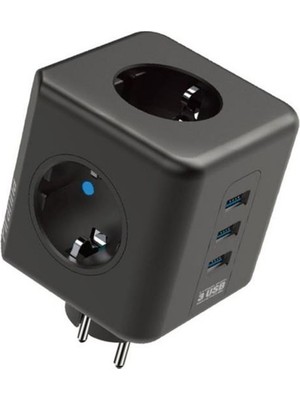 Su Isıya Dayanıklı Termal Akım Korumalı ve Çocuk Korumalı 3 Priz Girişli 3 USB Girişli Küp Priz