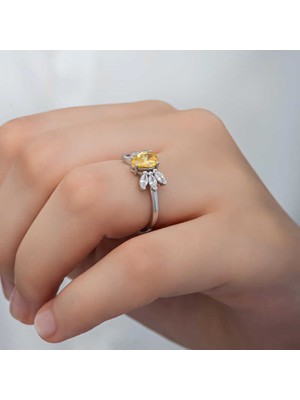 Gumush Gümüş Sarı Damla Zirkon Taşlı Kadın Yüzük