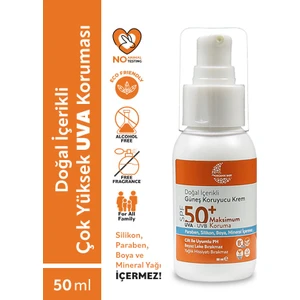 Organik Baby Doğal Içerikli Bebek Çocuk ve Yetişkin Güneş Kremi Leke Karşıtı Vegan Uva Uvb 50+ Spf 50 ml Tüm Ciltler İçin