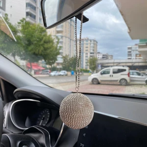 Kristal Taşlı Disko Topu Dikiz Ayna Süsü Küçük 6cm Gümüş