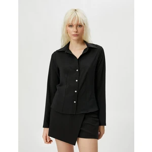 Uzun Kollu Gömlek Nervürlü Düğmeli Klasik Yaka