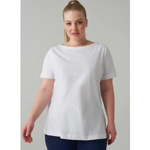 Yuvarlak Yaka  Rahat Kalıp Düz Beyaz Kadın Büyük Beden T-Shirt Jenny