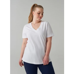 V Yaka  Rahat Kalıp Düz Beyaz Kadın Büyük Beden T-Shirt Julıan