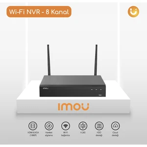 IMOU 8 Kanal WiFi NVR / Ethernet - 2x2 MIMO -  HDMI, VGA - 8 TB HDD Desteği -  Kablolu 40 Mbps , WiFi 16 Mbps - ONVIF - Bulut Hizmeti (NVR1108HS-W-S2)
