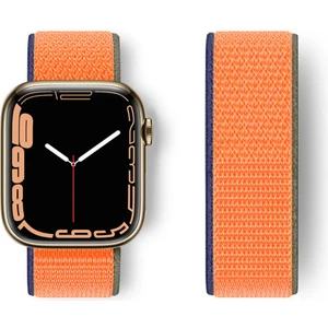Apple Watch 41MM Hasırlı Cırtcırtlı Kordon - Lacivert-Turuncu