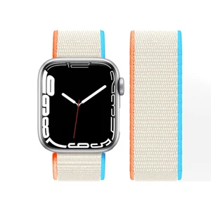 Apple Watch 45MM Hasırlı Cırtcırtlı Kordon - Mavi-Beyaz