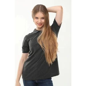 Kadın Polo Yaka Tişört Mercedes Logolu  Pamuk Antrasit Melanj