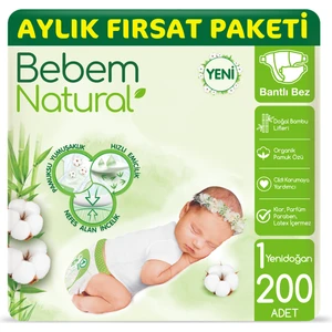 Bebem Natural Bebek Bezi 1 Beden Yenidoğan Aylık Fırsat Paketi 200 Adet