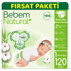 Bebem Natural Bebek Bezi 1 Beden Yenidoğan Fırsat Paketi 120 Adet