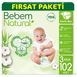 Bebem Natural Bebek Bezi 3 Beden Midi Fırsat Paketi 102 Adet