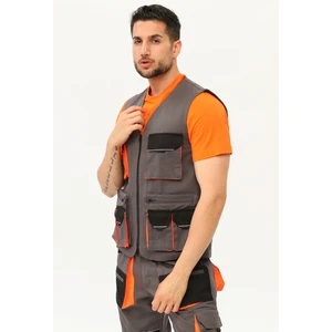 Iş Yeleği Lizbon Model Çok Cepli Harman Kumaş Füme