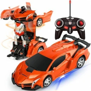 Mj Toys Oyuncak Uzaktan Kumandalı Turuncu Transformers Tarzı Robota Dönüşen Oyuncak Araba Ferrari