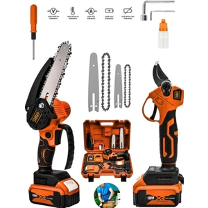 Alman 2 Li Set 128 Vf 10 Ah Çift Akülü Çelik Şanzuman Şarjlı Dal Ağaç Kesme Bağ Budama Makası