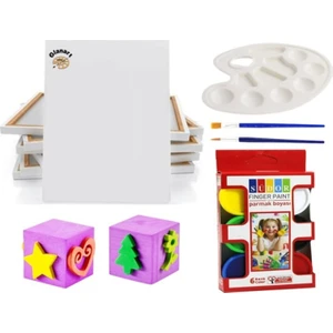 Çocuklar Için 25X35 Tuval + Parmak Boyası ,baskı , Palet ve Ipek Fırça Seti