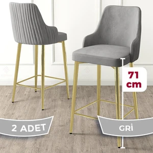 Concept Enox Serisi 2 Adet Mutfak Bar Sandalyesi Babyface Kumaş Gold Kaplama Metal Ayak