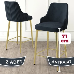 Concept Enox Serisi 2 Adet Mutfak Bar Sandalyesi Babyface Kumaş Gold Kaplama Metal Ayak