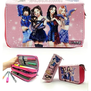 Kalem Kutusu Black Pink Blink Organizer Kalemkutu Vegan Deri Üç Bölmeli Kalemlik
