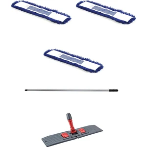 Orlon Mavi Statik Toz Mop Takımı Seti - 80 Cm. - 3 Adet Mop + Mop Tutucu + Sap - 1 Takım