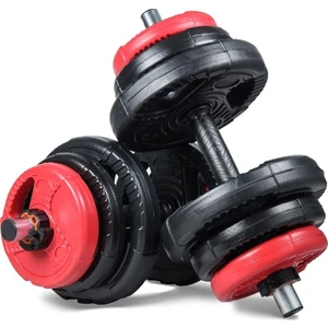 21 kg (2X10,5KG) Multifonksiyonel Plate Dambıl Seti Kırmızı -Siyah